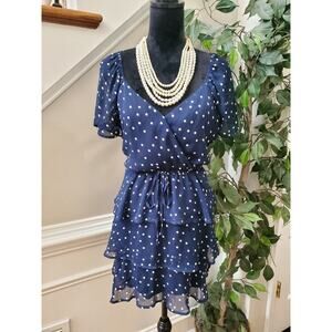 Trixxi Womens Small Polka Dot Mini Dress Navy White Flutter Sleeve Nautical L